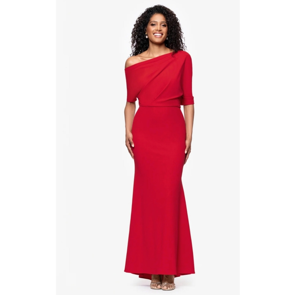 ❤️BETSY & ADAM Off The Shoulder Scuba Gown Dress "MADELINE" Sz 10❤️